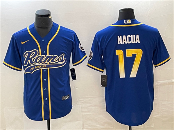 Men's Los Angeles Rams #17 Puka Nacua Royal Cool Base Stitched Baseball Jersey
